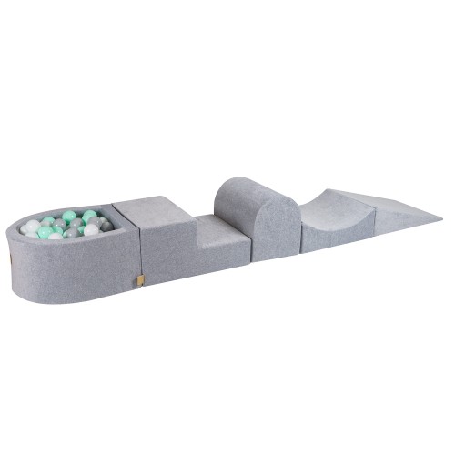 Velvet Foam Playset with Small Ball Pit with 100 Balls Light Grey: White/Gray/Mint