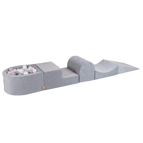 Velvet Foam Playset with Small Ball Pit with 100 Balls Light Grey: White/Gray/Pastel Pink