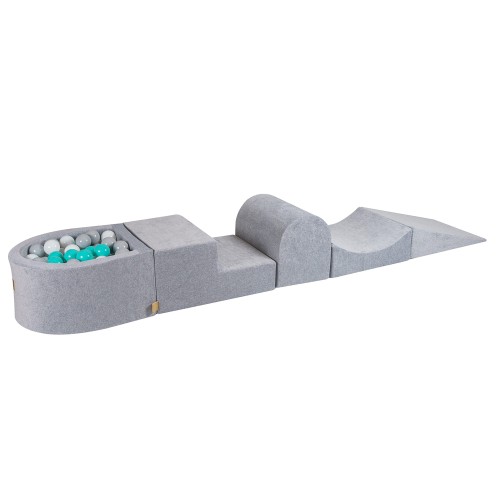 Velvet Foam Playset with Small Ball Pit with 100 Balls Light Grey: White/Gray/Turquise