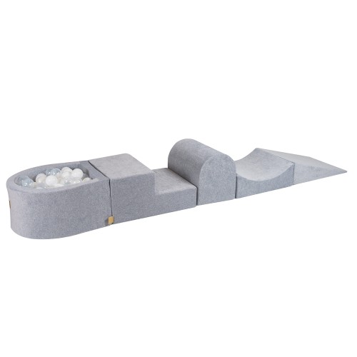 Velvet Foam Playset with Small Ball Pit with 100 Balls Light Grey: White/Transparent