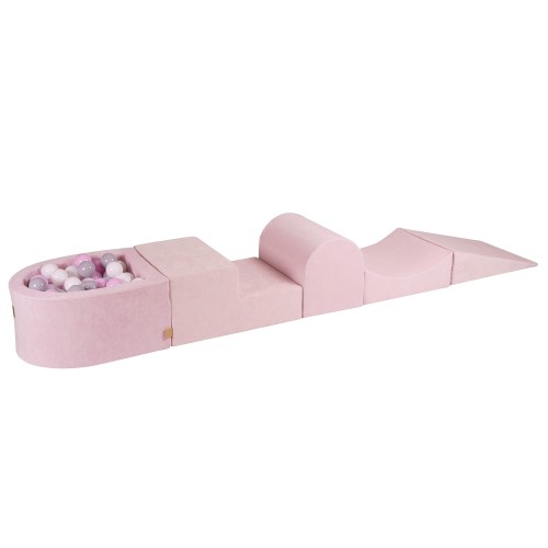 Velvet Foam Playset with Small Ball Pit with 100 Balls Light Pink: White/Gray/Pastel Pink