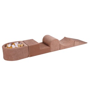 Velvet Foam Playset with Small Ball Pit with 100 Balls Beige: Gold/Beige/White/Transparent