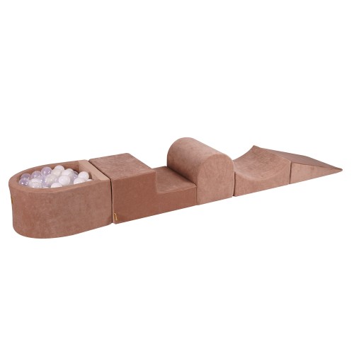 Velvet Foam Playset with Small Ball Pit with 100 Balls Beige: White/Transparent