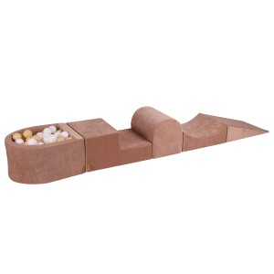 Velvet Foam Playset with Small Ball Pit with 100 Balls Beige: White/Beige