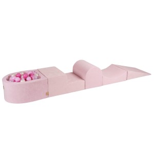 Velvet Foam Playset with Small Ball Pit with 100 Balls Light Pink: Pastel Pink/Light pink/Transparent/White Pearl