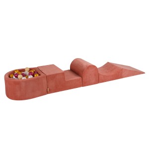 Velvet Foam Playset with Small Ball Pit with 100 Balls Marsala Red: Burgundy Pearl/Gold/White Pearl/Beige