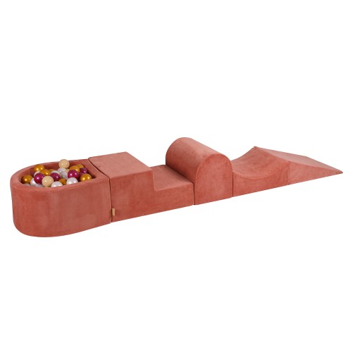 Velvet Foam Playset with Small Ball Pit with 100 Balls Marsala Red: Burgundy Pearl/Gold/White Pearl/Beige