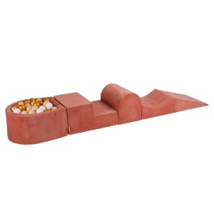 Velvet Foam Playset with Small Ball Pit with 100 Balls Marsala Red: White/Beige/Gold