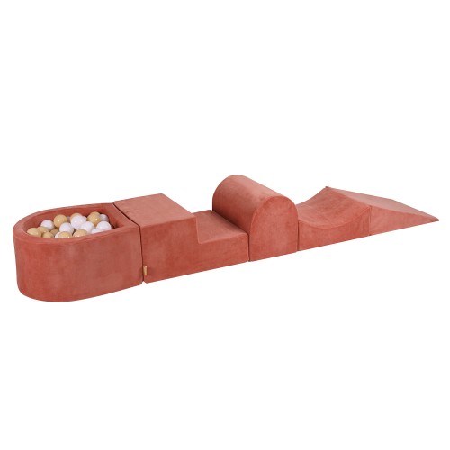 Velvet Foam Playset with Small Ball Pit with 100 Balls Marsala Red: White/Beige