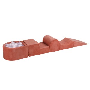 Velvet Foam Playset with Small Ball Pit with 100 Balls Marsala Red: White/Transparent