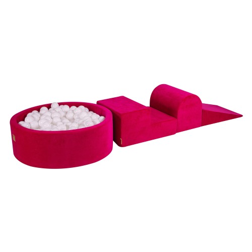 Velvet Foam 3 elements Playset with Ball Pit 90x30cm with 200 Balls Magenta: White
