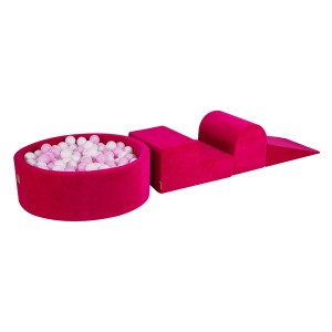 Velvet Foam 3 elements Playset with Ball Pit 90x30cm with 200 Balls Magenta: White/Pastel Pink
