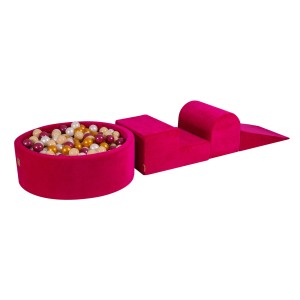 Velvet Foam 3 elements Playset with Ball Pit 90x30cm with 200 Balls Magenta: Burgundy Pearl/Gold/White Pearl/Beige
