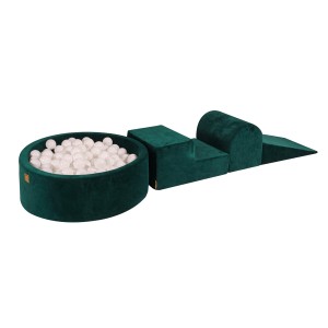 Velvet Foam 3 elements Playset with Ball Pit 90x30cm with 200 Balls Dark Green: White