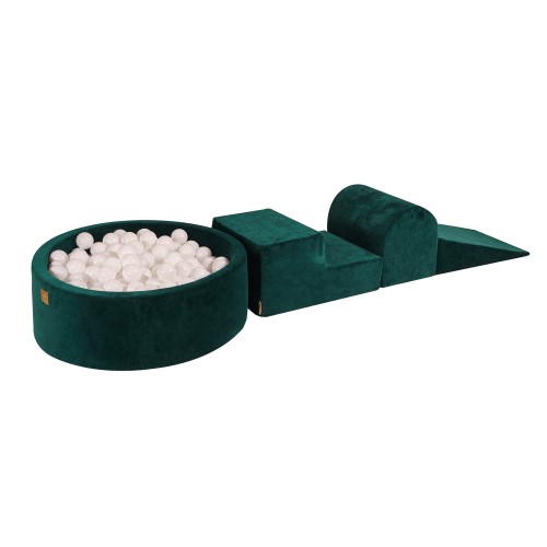 Velvet Foam 3 elements Playset with Ball Pit 90x30cm with 200 Balls Dark Green: White