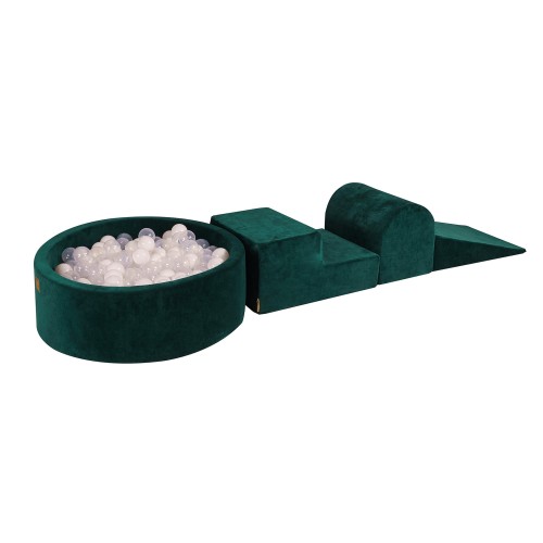 Velvet Foam 3 elements Playset with Ball Pit 90x30cm with 200 Balls Dark Green: White/Transparent