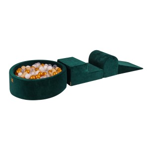 Velvet Foam 3 elements Playset with Ball Pit 90x30cm with 200 Balls Dark Green: Gold/Beige/White/Transparent