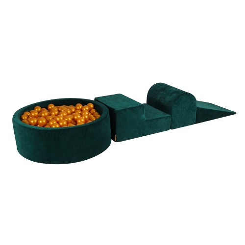 Velvet Foam 3 elements Playset with Ball Pit 90x30cm with 200 Balls Dark Green: Gold