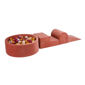 Velvet Foam 3 elements Playset with Ball Pit 90x30cm with 200 Balls Marsala Red: Burgundy Pearl/Gold/White Pearl/Beige