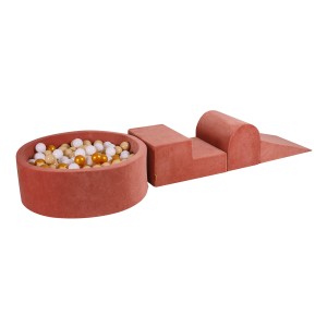 Velvet Foam 3 elements Playset with Ball Pit 90x30cm with 200 Balls Marsala Red: White/Beige/Gold