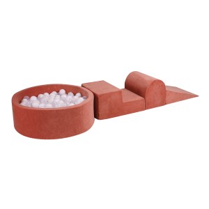 Velvet Foam 3 elements Playset with Ball Pit 90x30cm with 200 Balls Marsala Red: White/Transparent