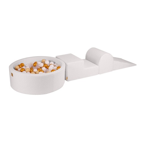 Boucle Foam 3 elements Playset with Ball Pit 90x30cm with 200 Balls,White: Gold/Beige/White/Transparent