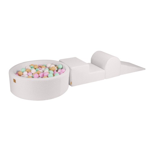 Boucle Foam 3 elements Playset with Ball Pit 90x30cm with 200 Balls,White: Pastel Pink/Mint/White/Beige