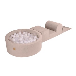 Velvet Foam 3 elements Playset with Ball Pit 90x30cm with 200 Balls Ecru: White/Transparent