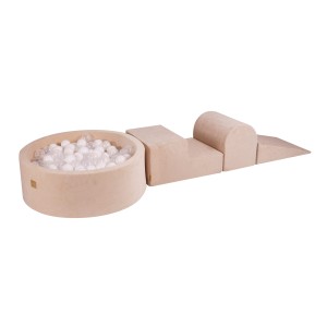 Velvet Foam 3 elements Playset with Ball Pit 90x30cm with 200 Balls Ecru: White/Beige