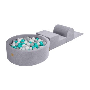 Velvet Foam 3 elements Playset with Ball Pit 90x30cm with 200 Balls Light Grey: White/Gray/Turquise