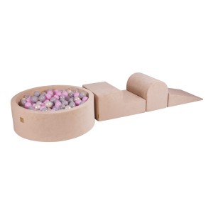 Velvet Foam 3 elements Playset with Ball Pit 90x30cm with 200 Balls Ecru: Transparentne/Pastel Pink/White Pearl/Gray