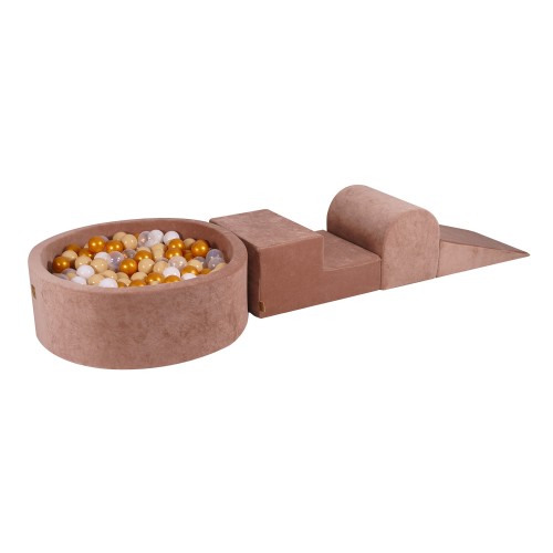 Velvet Foam 3 elements Playset with Ball Pit 90x30cm with 200 Balls Beige: Gold/Beige/White/Transparent