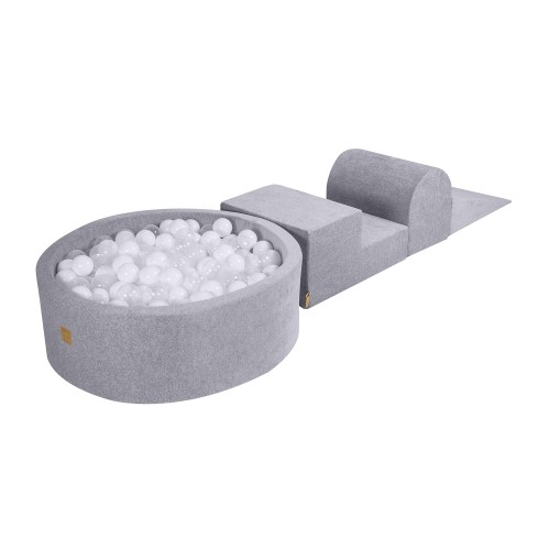Velvet Foam 3 elements Playset with Ball Pit 90x30cm with 200 Balls Light Grey: White/Transparent