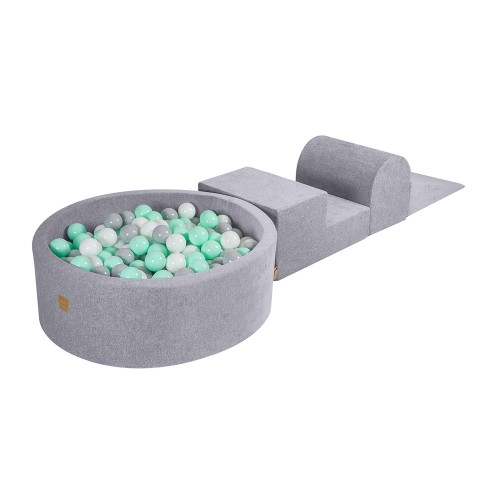 Velvet Foam 3 elements Playset with Ball Pit 90x30cm with 200 Balls Light Grey: White/Gray/Mint
