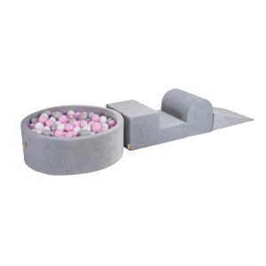 Velvet Foam 3 elements Playset with Ball Pit 90x30cm with 200 Balls Light Grey: White/Gray/Pastel Pink