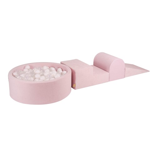 Velvet Foam 3 elements Playset with Ball Pit 90x30cm with 200 Balls Power Pink: White/Transparent