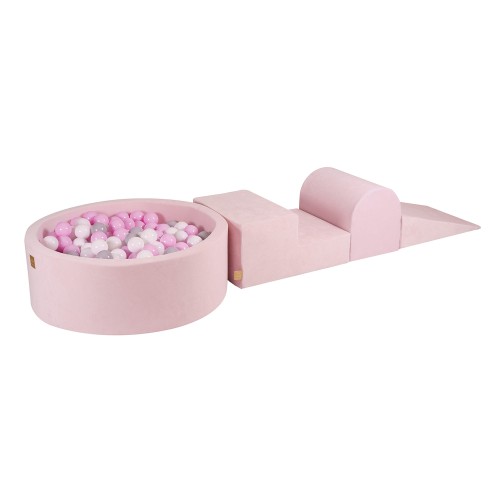 Velvet Foam 3 elements Playset with Ball Pit 90x30cm with 200 Balls Power Pink: White/Gray/Pastel Pink