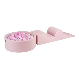 Velvet Foam 3 elements Playset with Ball Pit 90x30cm with 200 Balls Power Pink: White/Pastel Pink