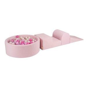 Velvet Foam 3 elements Playset with Ball Pit 90x30cm with 200 Balls Power Pink: Pastel Pink/Light pink/Transparent/White Pearl