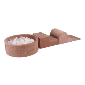 Velvet Foam 3 elements Playset with Ball Pit 90x30cm with 200 Balls Beige: White/Transparent