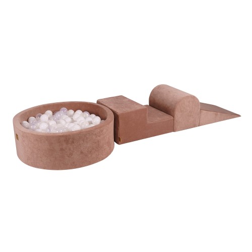 Velvet Foam 3 elements Playset with Ball Pit 90x30cm with 200 Balls Beige: White/Transparent
