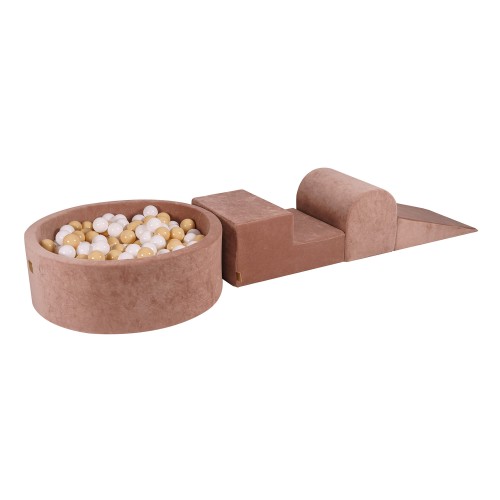 Velvet Foam 3 elements Playset with Ball Pit 90x30cm with 200 Balls Beige: White/Beige
