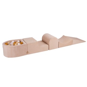 Velvet Foam Playset with Small Ball Pit with 100 Balls Ecru: Gold/Beige/White/Transparent