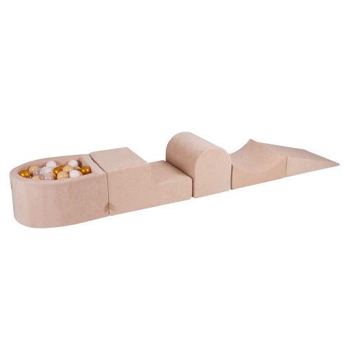 Velvet Foam Playset with Small Ball Pit with 100 Balls Ecru: Gold/Beige/White/Transparent
