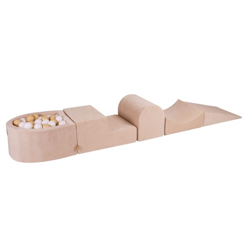 Velvet Foam Playset with Small Ball Pit with 100 Balls Ecru: White/Beige