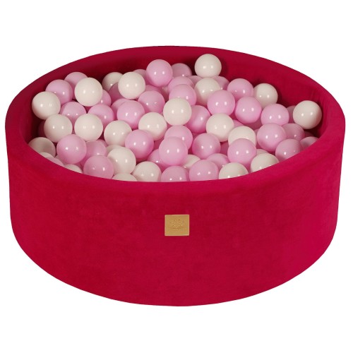 Round Ball Pit with 200 balls, 90x30cm, Magenta, Velvet