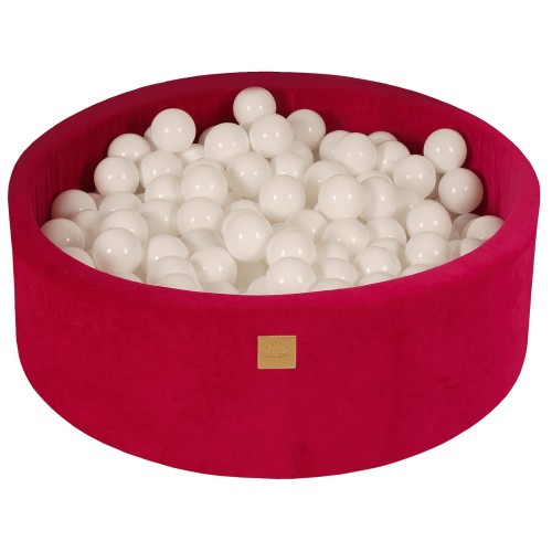 Round Ball Pit with 200 balls, 90x30cm, Magenta, Velvet