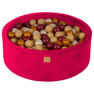 Round Ball Pit with 200 balls, 90x30cm, Magenta, Velvet