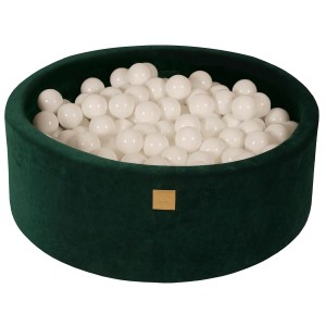 Round Ball Pit with 200 balls, 90x30cm, Dark Green, Velvet