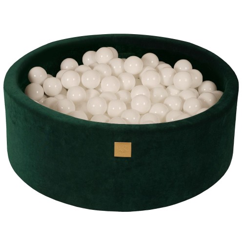 Round Ball Pit with 200 balls, 90x30cm, Dark Green, Velvet